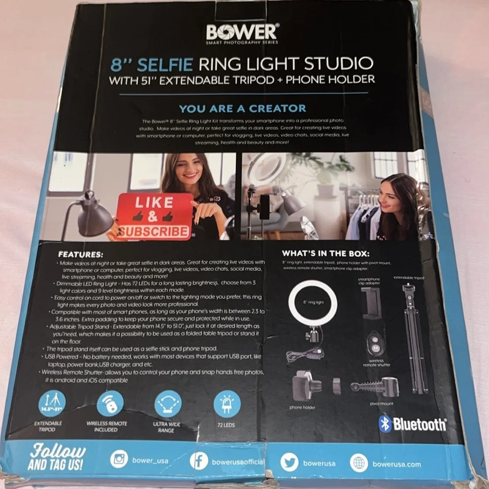 Bower 8” Selfie Ring Light Studio with Tripod Stand and Phone Holder – 8” LED